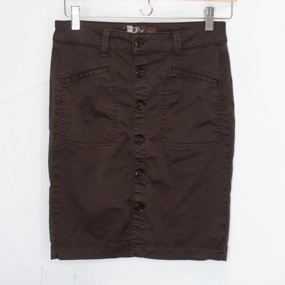 Level 99 Button Front Pencil Skirt Womens 24 Brown Straight Solid XS Casual V09